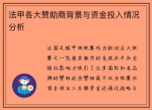法甲各大赞助商背景与资金投入情况分析